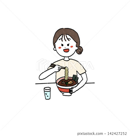 一個女孩吃拉麵的插圖 一個女孩吃拉麵的插圖 142427252