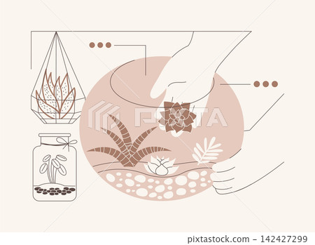 Making succulent terrarium isolated cartoon vector illustrations. 142427299