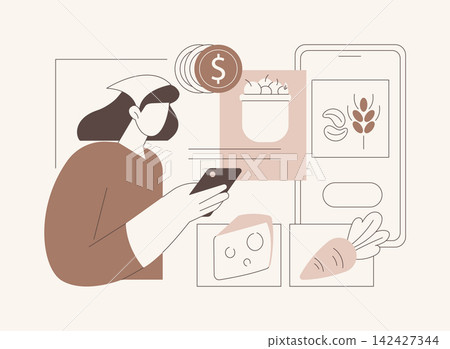 Selling farm products online isolated cartoon vector illustrations. Selling farm products online isolated cartoon vector illustrations. 142427344