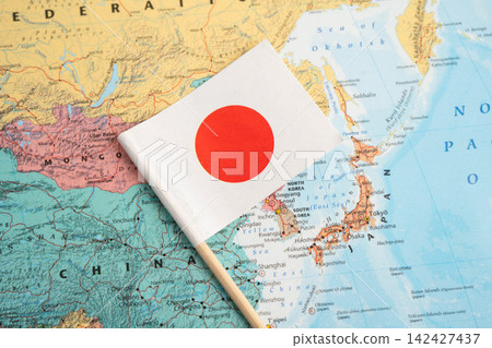 Bangkok, Thailand July 13, 2025 Japan flag on world map. 142427437