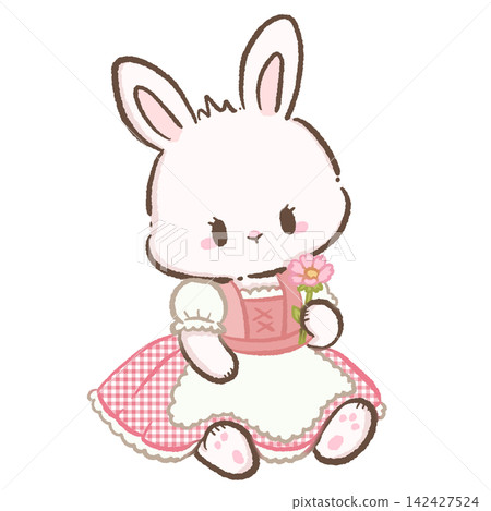 Cute Chibi White Bunny Wearing Pink Gingham Dirndl Sitting With Small Pink Flower Bavarian Spring Meadow Cottagecore Kawaii Character Illustration Cute Chibi White Bunny Wearing Pink Gingham Dirndl Sitting With Small Pink Flower Bavarian Spring Meadow Cottagecore Kawaii Character Illustration 142427524