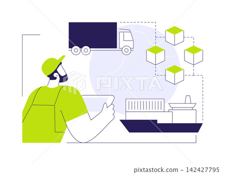 Blockchain-backed logistics isolated cartoon vector illustrations. Blockchain-backed logistics isolated cartoon vector illustrations. 142427795