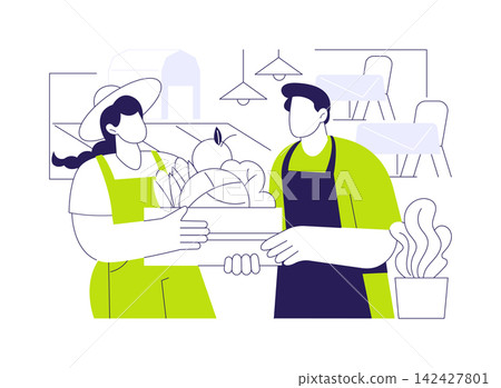 Selling farm products to restaurants isolated cartoon vector illustrations. Selling farm products to restaurants isolated cartoon vector illustrations. 142427801