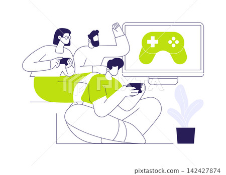 Video gaming lounge isolated cartoon vector illustrations. Video gaming lounge isolated cartoon vector illustrations. 142427874