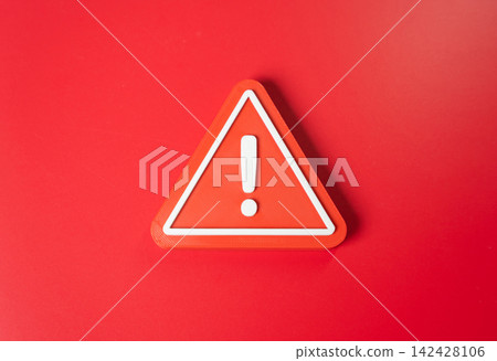 Red warning and danger sign. Technical error, threat and high risk concept. A critical alert signals potential failure, hazards and the need for immediate action. Red warning and danger sign. Technical error, threat and high risk concept. A critical alert signals potential failure, hazards and the need for immediate action. 142428106