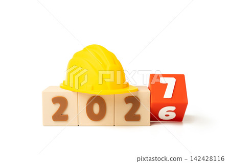 2027 block calendar with a construction helmet. Construction industry and engineering news and forecasts. New projects, infrastructure development, market expectations and industry planning 2027 block calendar with a construction helmet. Construction industry and engineering news and forecasts. New projects, infrastructure development, market expectations and industry planning 142428116