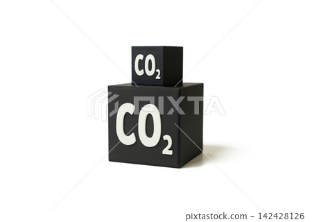 CO2 cubes on a white background. Emissions levels and environmental pollution. Carbon dioxide represents climate impact, industrial emissions, sustainability targets and environmental monitoring. 142428126