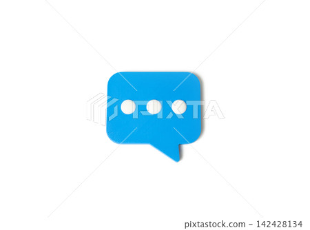 Blue comment bubble on a white background. Receiving feedback, hearing criticism and evaluation. Social networks and messengers enable communication, reviews, public opinion and digital interaction. Blue comment bubble on a white background. Receiving feedback, hearing criticism and evaluation. Social networks and messengers enable communication, reviews, public opinion and digital interaction. 142428134