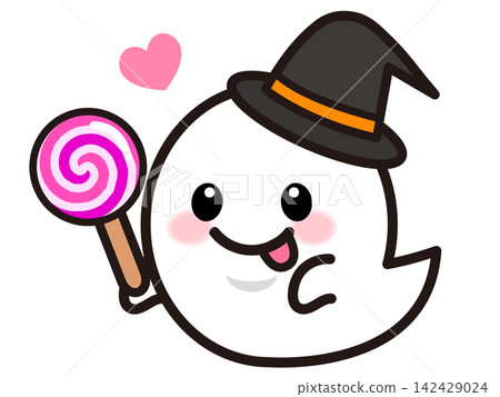 Illustration of a Halloween ghost eating candy Illustration of a Halloween ghost eating candy 142429024