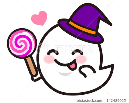 Illustration of a Halloween ghost eating candy (2) Illustration of a Halloween ghost eating candy (2) 142429025