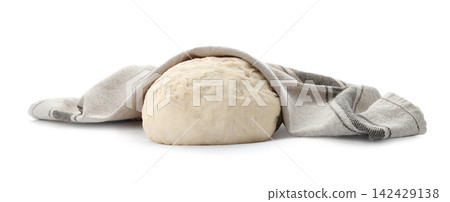 Dough for pastries covered with napkin on white background 142429138