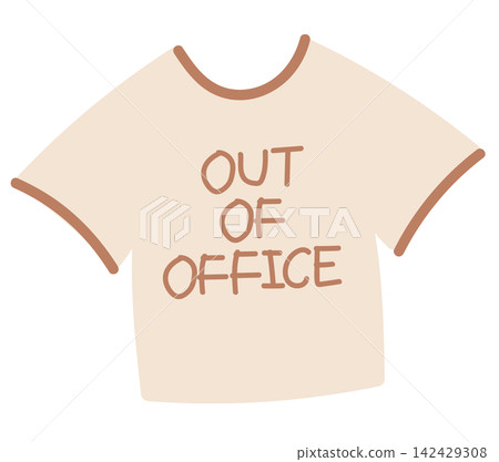 Cute illustration of t-shirt with OUT OF OFFICE letters for outfit of the day content, fashion, accessories, costume, online shopping, market, department store, street stalls, women, office workers Cute illustration of t-shirt with OUT OF OFFICE letters for outfit of the day content, fashion, accessories, costume, online shopping, market, department store, street stalls, women, office workers 142429308