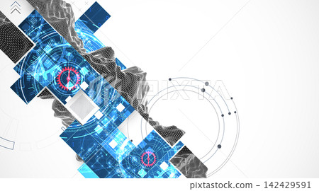 Abstract technology background with digital squares, and wireframe landscape. Vector Abstract technology background with digital squares, and wireframe landscape. Vector 142429591