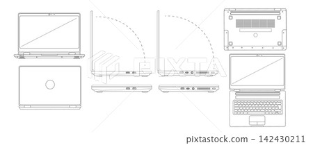 Laptop technical schematic illustration Laptop technical schematic illustration 142430211