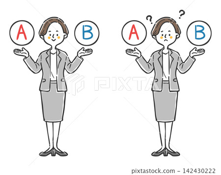 選擇 A 和 B；難以抉擇；職業婦女 2；全身像；向量圖 142430222
