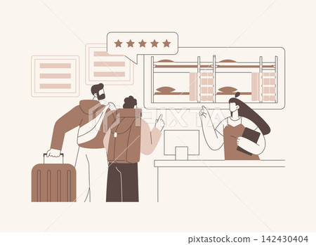 Hostel check-in isolated cartoon vector illustrations. Hostel check-in isolated cartoon vector illustrations. 142430404