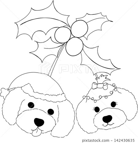 Poodle dog Xmas doodle handdrawn line Poodle dog Xmas doodle handdrawn line 142430635
