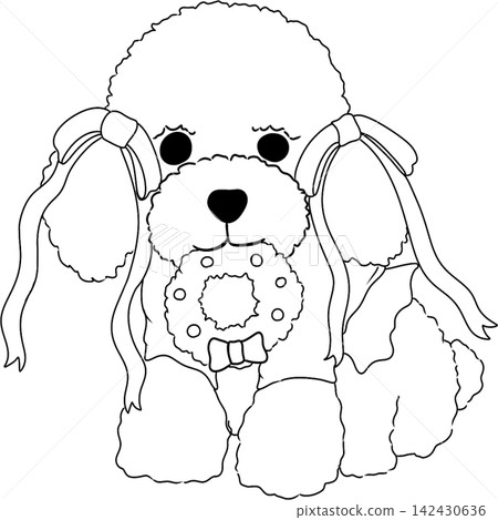 Poodle dog Xmas doodle handdrawn line Poodle dog Xmas doodle handdrawn line 142430636
