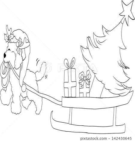 Poodle dog Xmas doodle handdrawn line Poodle dog Xmas doodle handdrawn line 142430645