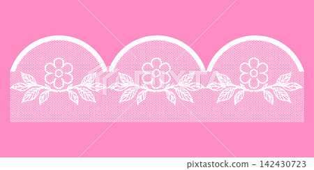 White Floral Lace Border Seamless Pattern on Pink Background 142430723