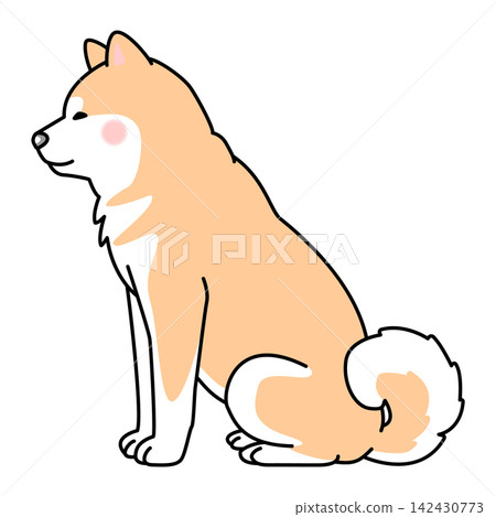 秋田犬的向量插圖(側身,坐姿)。 秋田犬的向量插圖(側身,坐姿)。 142430773