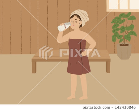 女人洗澡後喝牛奶插畫 女人洗澡後喝牛奶插畫 142430846