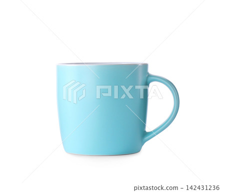 Beautiful light blue cup isolated on white Beautiful light blue cup isolated on white 142431236