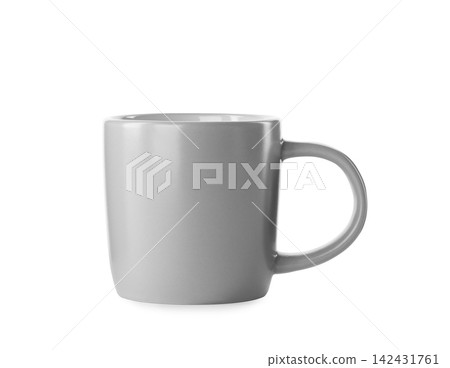 Beautiful light grey cup isolated on white Beautiful light grey cup isolated on white 142431761