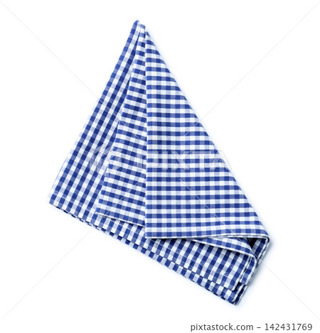 Folded checkered napkin isolated on white, top view Folded checkered napkin isolated on white, top view 142431769