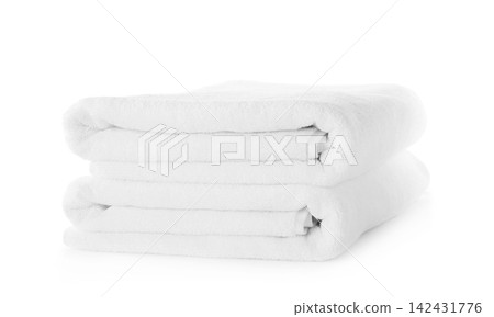 Folded fresh clean towels isolated on white Folded fresh clean towels isolated on white 142431776