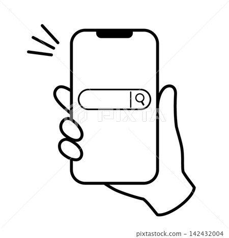 An illustration showing a search bar on a smartphone held in the hand. An illustration showing a search bar on a smartphone held in the hand. 142432004