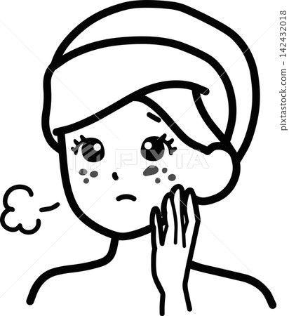 A woman sighs, worried about the blemishes on her cheeks. (Illustration illustrating skin concerns) A woman sighs, worried about the blemishes on her cheeks. (Illustration illustrating skin concerns) 142432018