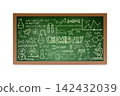 Chemistry chalkboard. Realistic school board with chemical formula symbols, scientific experiment synthesis math theory sketch blackboard student classroom 3d vector illustration 142432039