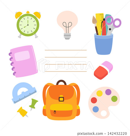 back to school supplies set flat icons back to school supplies set flat icons 142432220