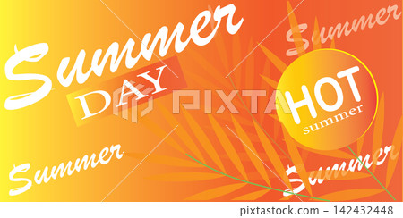 A vibrant summer-themed vector illustration features a warm gradient background transitioning from bright yellow to deep orange. The graphic is filled with various typographic elements, predominantly A vibrant summer-themed vector illustration features a warm gradient background transitioning from bright yellow to deep orange. The graphic is filled with various typographic elements, predominantly 142432448