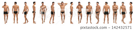 Collage of man in black underwear on white background. Banner design Collage of man in black underwear on white background. Banner design 142432571
