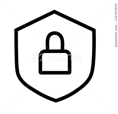 Shield icon with a padlock inside, security concept vector, line art protection symbol, safety and privacy emblem Shield icon with a padlock inside, security concept vector, line art protection symbol, safety and privacy emblem 142432829