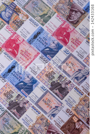 Iceland, Icelandic paper banknotes krona for settlements and financial transactions. Icelandic krona Iceland, Icelandic paper banknotes krona for settlements and financial transactions. Icelandic krona 142433168