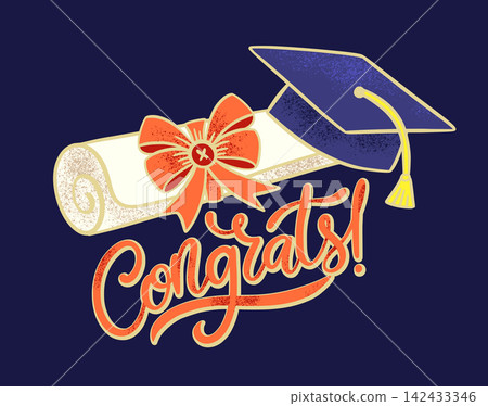 Graduation Congratulations Card Featuring Diploma, Graduate Cap, Decorative Bow, Tassel, And Congrats Lettering Academic Achievement Celebration Graduation Congratulations Card Featuring Diploma, Graduate Cap, Decorative Bow, Tassel, And Congrats Lettering Academic Achievement Celebration 142433346