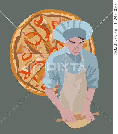 Vector isolated illustration of a pizzaiolo making pizza. Pizzaiolo Day. Vector isolated illustration of a pizzaiolo making pizza. Pizzaiolo Day. 142433850