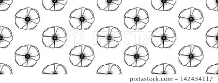 Black and white poppy seamless pattern Black and white poppy seamless pattern 142434117