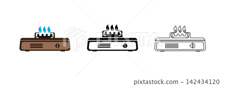Portable gas stove icons set Portable gas stove icons set 142434120