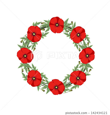 Red poppy flower wreath illustration Red poppy flower wreath illustration 142434121