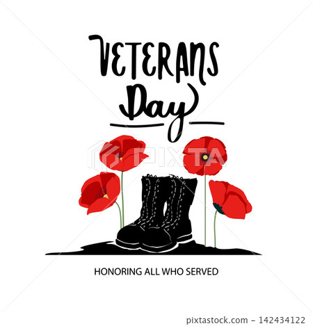 Veterans Day military boots and poppies Veterans Day military boots and poppies 142434122