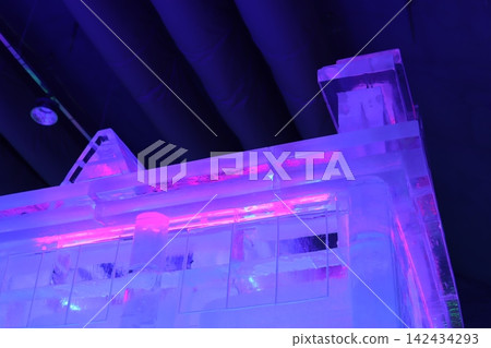 Illuminated Ice Structure with Purple Lighting 142434293