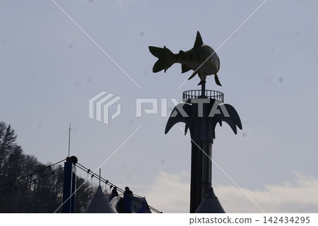 Fish Weather Vane on Rocket Tower with Bridge 142434295