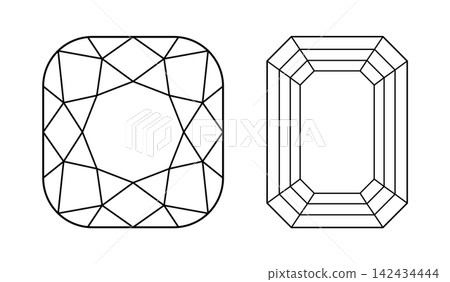 Diamond Emerald, Cushion angular cut icons. Gemstone outline patterns for jewellery design, branding, packaging, logo. Cushion angular, Emerald brilliant cut flat patterns. Design simple diagrams. Diamond Emerald, Cushion angular cut icons. Gemstone outline patterns for jewellery design, branding, packaging, logo. Cushion angular, Emerald brilliant cut flat patterns. Design simple diagrams. 142434444