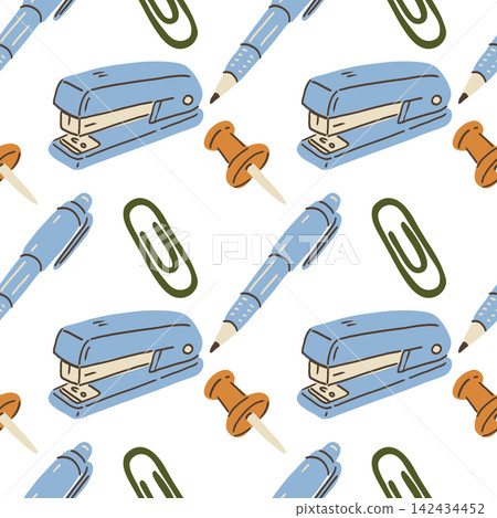 Back to shcool seamless pattern with stationery and office supply. Back to shcool seamless pattern with stationery and office supply. 142434452