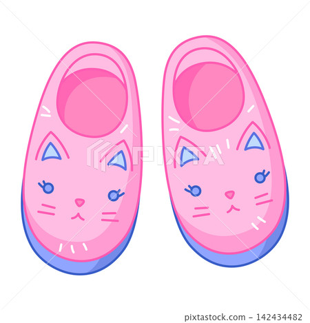 Illustration of slippers cat. Decorative cartoon cute image. 142434482