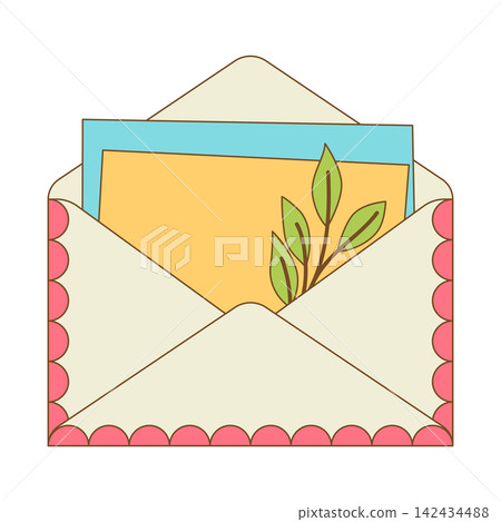 Letter in folded envelope. Romantic message with decor. Letter in folded envelope. Romantic message with decor. 142434488
